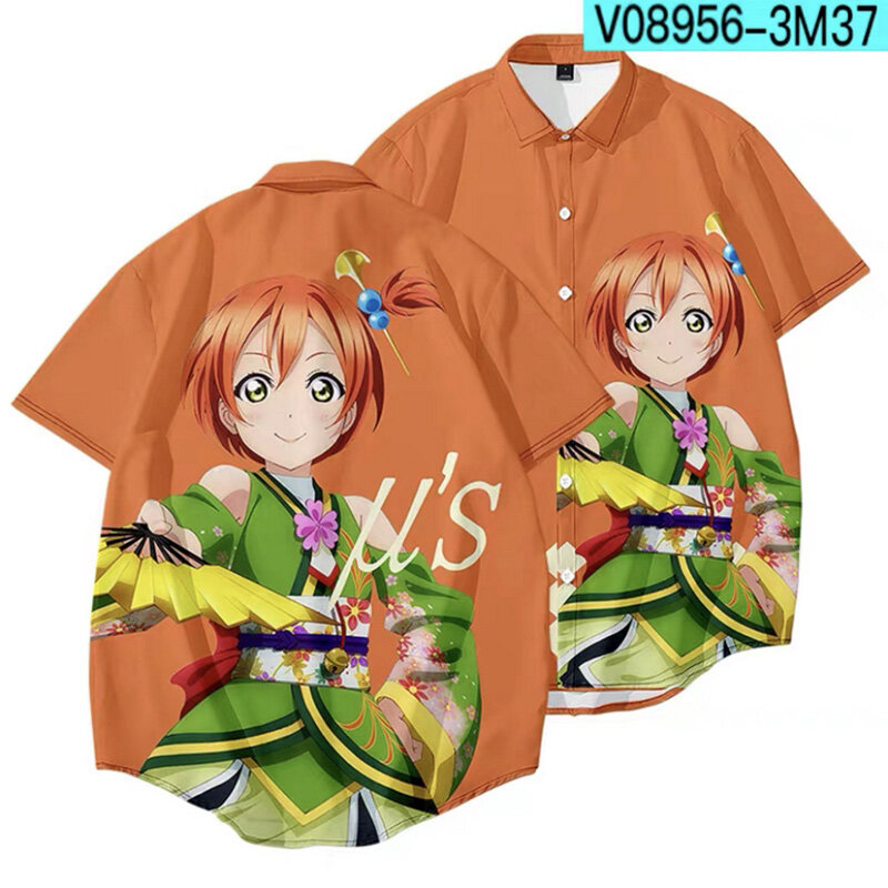 일본 애니메이션 Kawaii Lovelive 귀여운 소녀 3d 폴로 티셔츠 탑스, 패션 여름 하와이 해변 남성 여성 v넥 반팔 티셔츠