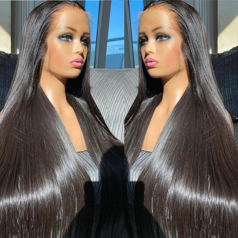 Peruca frontal do cabelo humano do laço transparente reto para mulheres, perucas de Remy brasileiras, 30 ", 40", 13x4, 13x6, 250 densidade