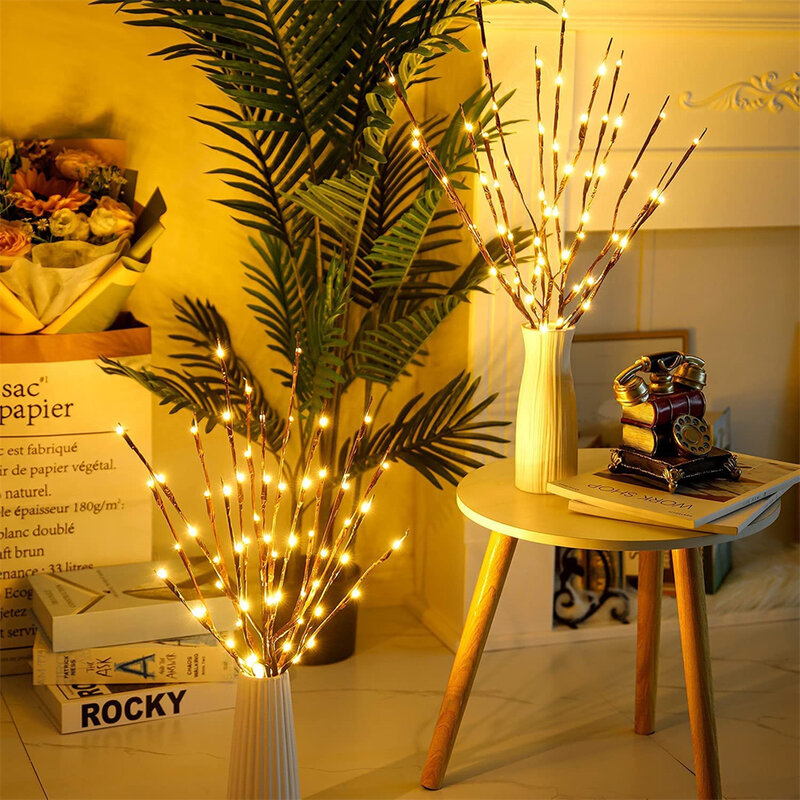 Lámpara LED de rama de sauce, luces de jarrón de rama de sauce Artificial, alimentadas por batería para decoración de hadas de fiesta de boda, bricolaje, 73cm, 20 bombillas