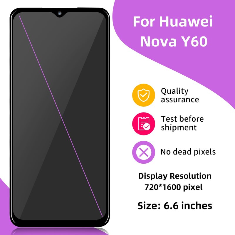 6,6 дюйма для Huawei Nova Y60, телефон с ЖК-дисплеем и сенсорной панелью для Huawei Nova Y60, ЖК-дисплей с рамкой