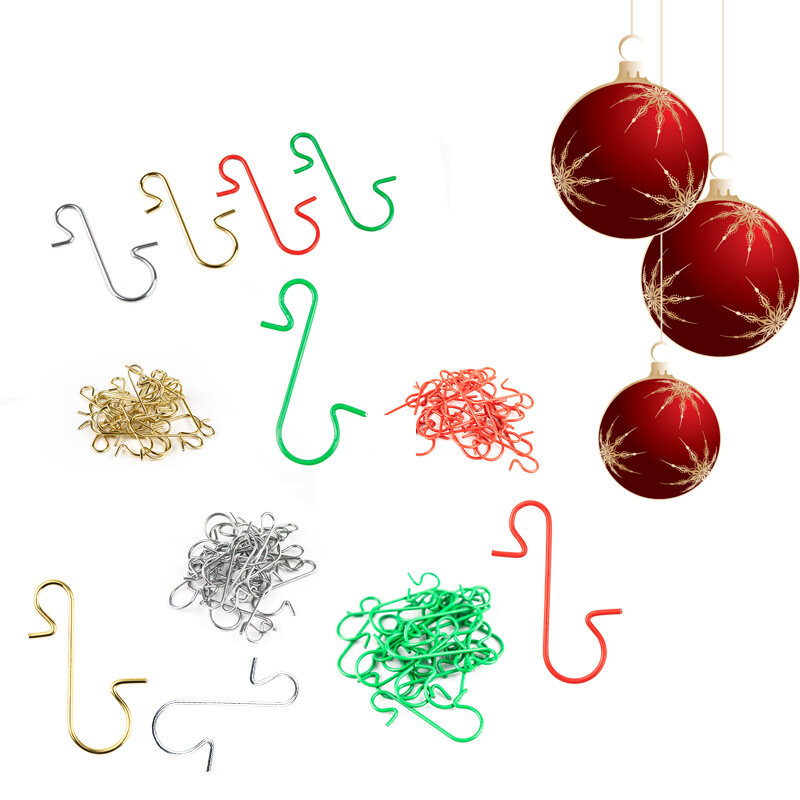 Gancho de Metal en forma de S para árbol de Navidad, ganchos de suspensión duraderos, suministros para fiestas en casa, adornos navideños, suministros para fiestas, 50 unids/lote por paquete