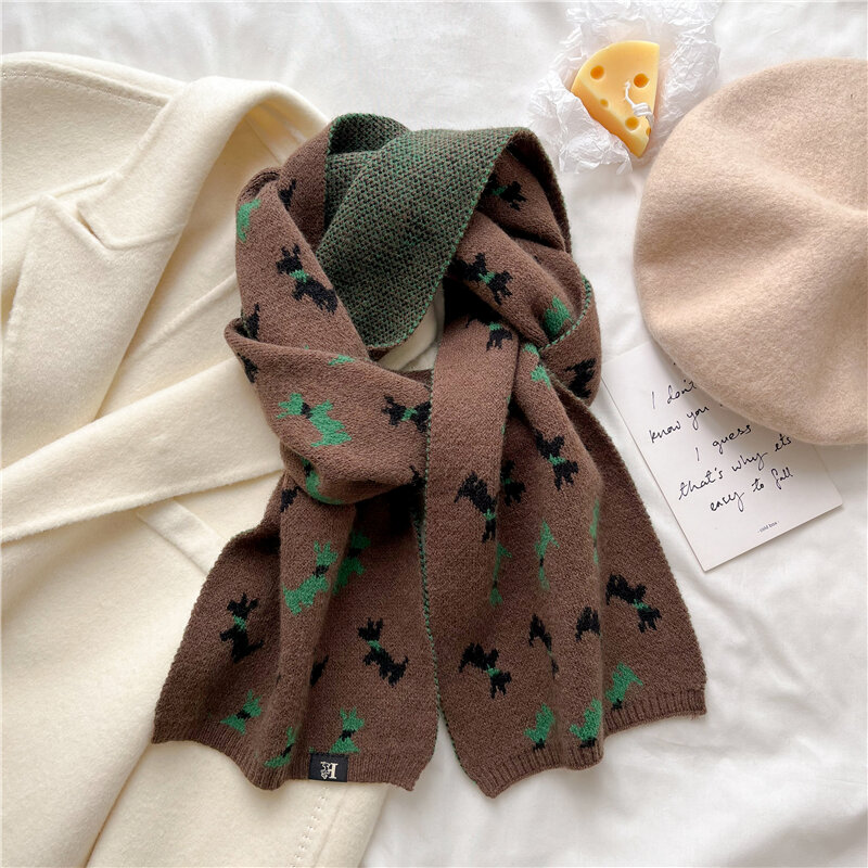 แฟชั่น Dasi ถักผ้าพันคอสำหรับสตรี Design สัตว์พิมพ์ Neckerchief ฤดูหนาวหญิงเส้นด้ายขนสัตว์ผอมผ้าพันคอขนสัตว์