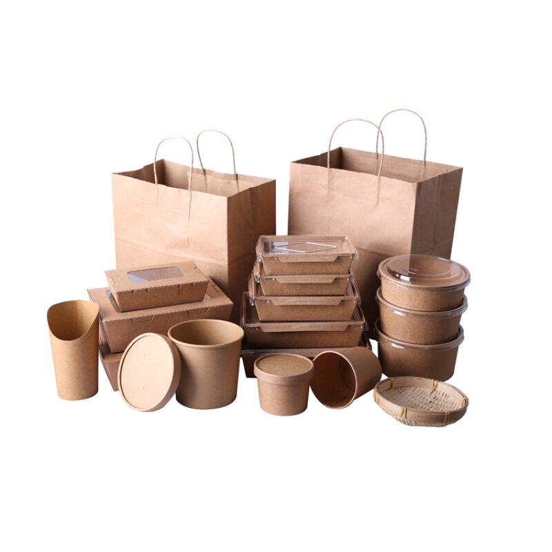 Customized productDisposable Food Container Brown Kraft Paper Soup Bowl with Lid