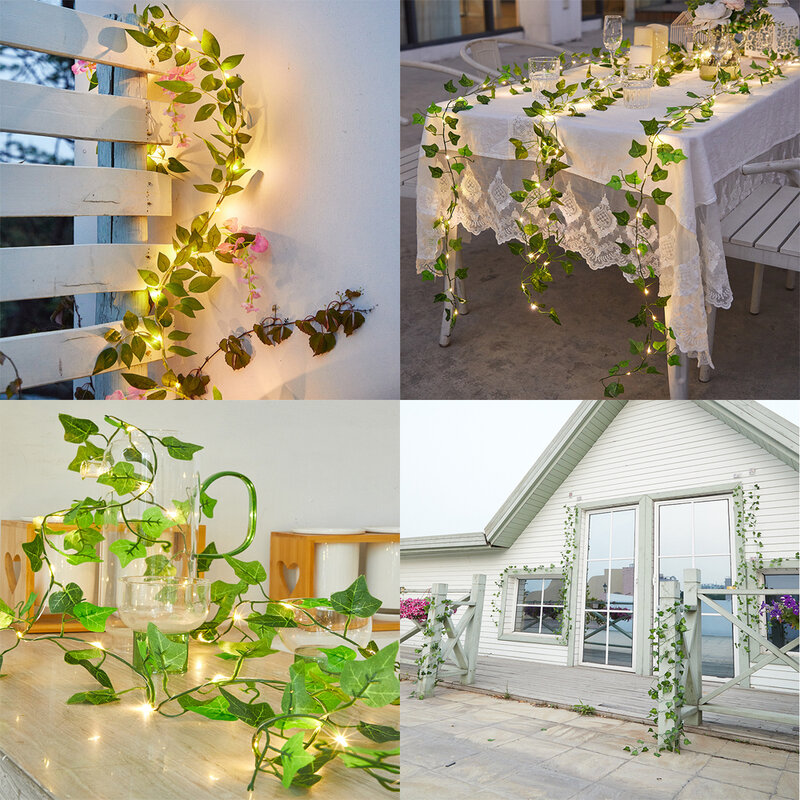 Lampu peri ivy senar, lampu LED panel surya 10m 100LED daun Maple rambat tahan air karangan bunga lampu surya Natal untuk dekorasi taman