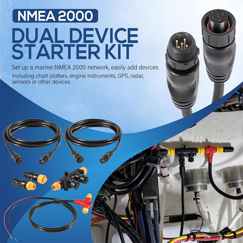 NMEA 2000 Dual Device Starter Kit Backbone Cables Drop Cables Dual Tee Connector Terminators Kit for Ancor Marine Grade Products
