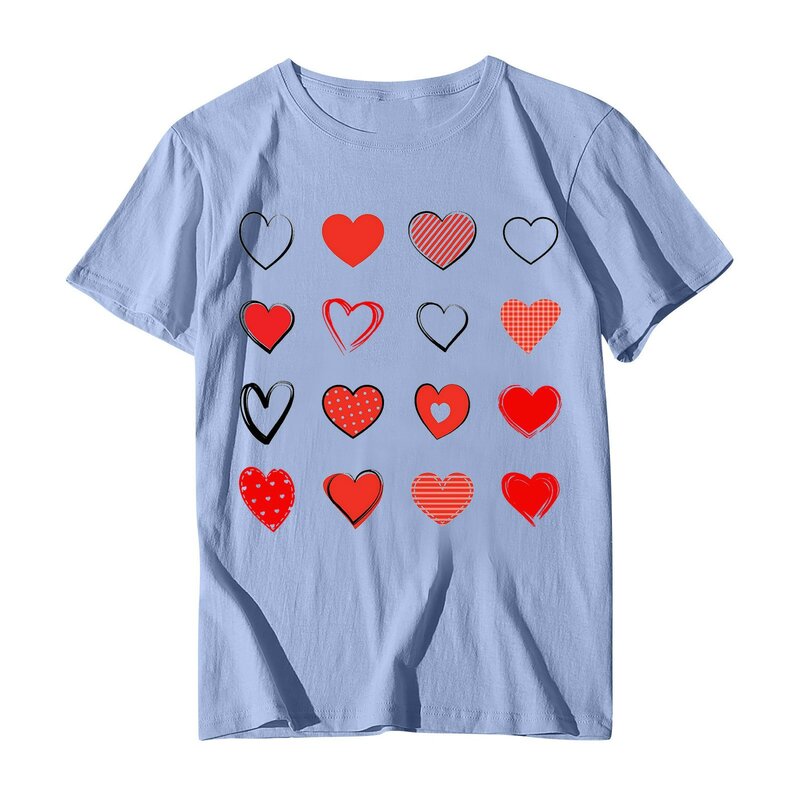 Damen lässig locker sitzendes Valentinstag bedrucktes Hemd Rundhals-Pullover Kurzarm Top auffällig und vielseitig