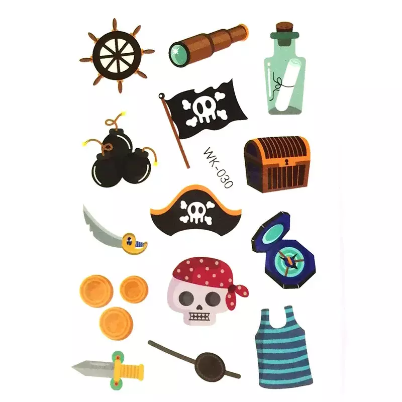 Мультяшная Пиратская временная татуировка, искусственные татуировки, наклейка для боди-арта, детский Декор для вечерние, 10 шт./лот
