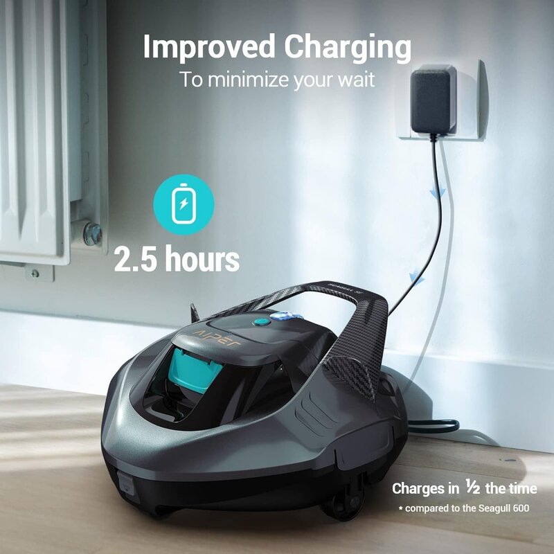 Cordless Robotic Pool Cleaner, Pool Vacuum Lasts 90 Mins, LED Indicator, Self-Parking, for Flat Pools up to 30 Feet in Length