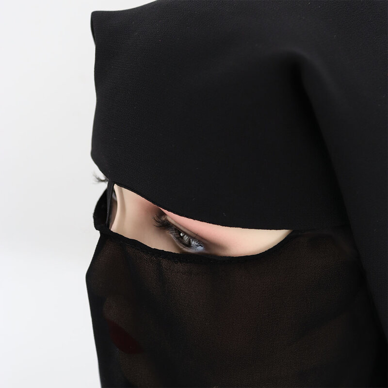 Três Camadas Chiffon Máscara Facial, Niqab Cobertura Completa, muçulmano Hijab Cachecol, lenço, Turban Cap Bonnet, Tie Back