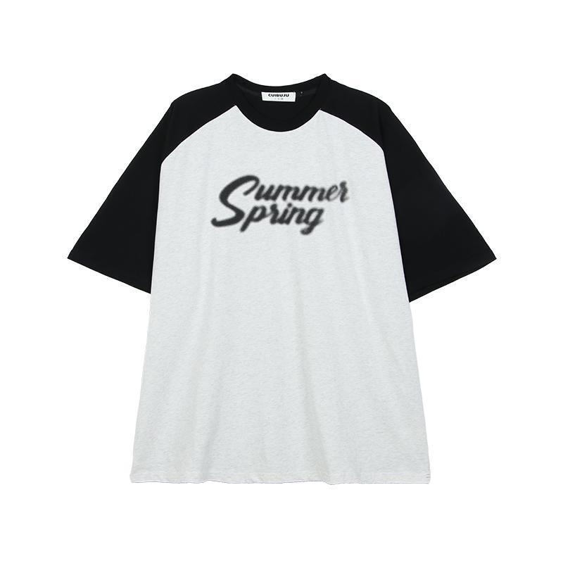 Modna osobowościowa prosta męska koszulka z nadrukiem z rozmyciem litery lato y2k street hip hop casualowa bluzka z okrągłym dekoltem z półrękawem