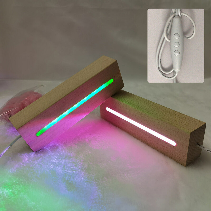 Lampu dasar kayu persegi panjang LED kayu dasar tampilan alas Dimmable warna-warni lampu berdiri dengan kabel USB untuk kristal akrilik