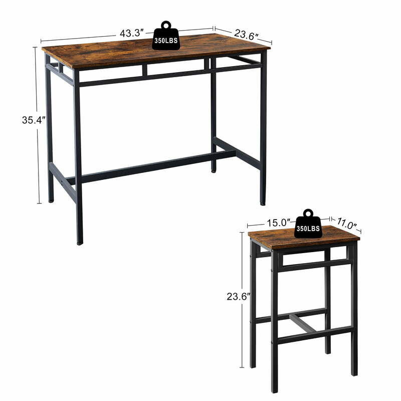 5-Piece Bar Table Set, Industrial Counter Height Pub Table with 4 Stools for Kitchen Restaurant - Rustic Brown