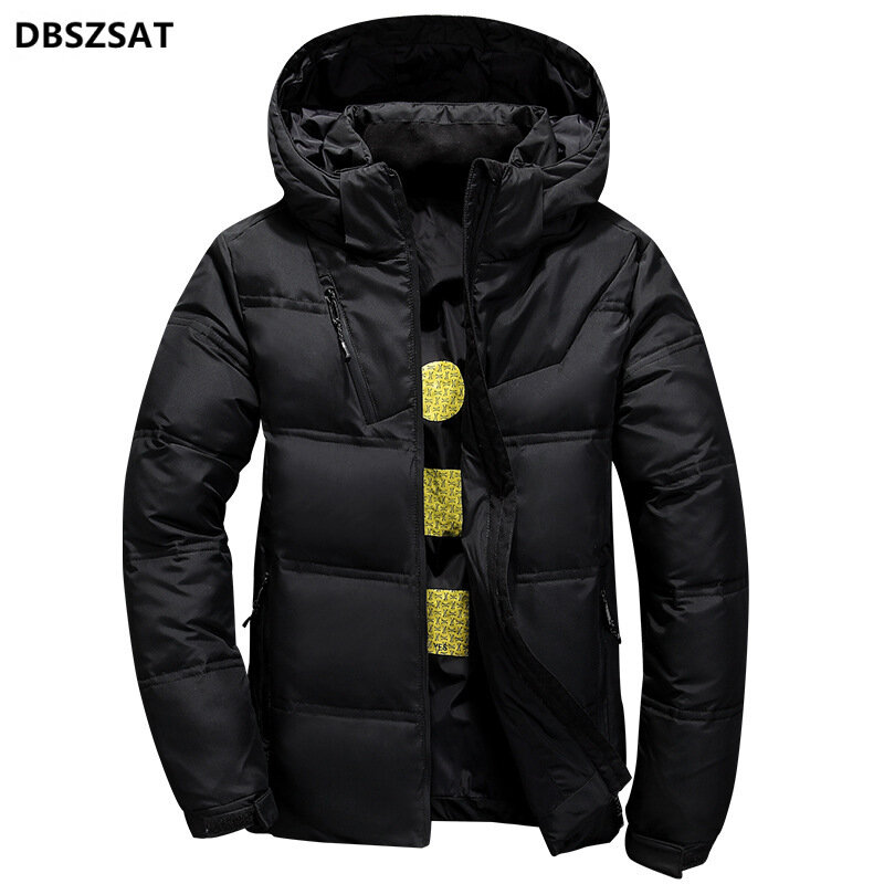 New White Duck Down Jacket Men Winter Warm Solid Color Hooded Down Coats Thick Duck Parka Mens Down Jackets Winter Outdoor Coat