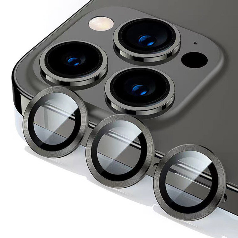 Película de protección de lente de cámara para iPhone 15 14 13 12 11 Pro Max, anillo de Metal, vidrio templado para iPhone 12 13 Mini 14/15 Plus