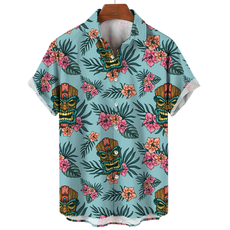 2024 남성용 하와이안 3D 셔츠, 반팔 면, 오버사이즈 스트리트웨어, 레트로 꽃 블라우스, 여름