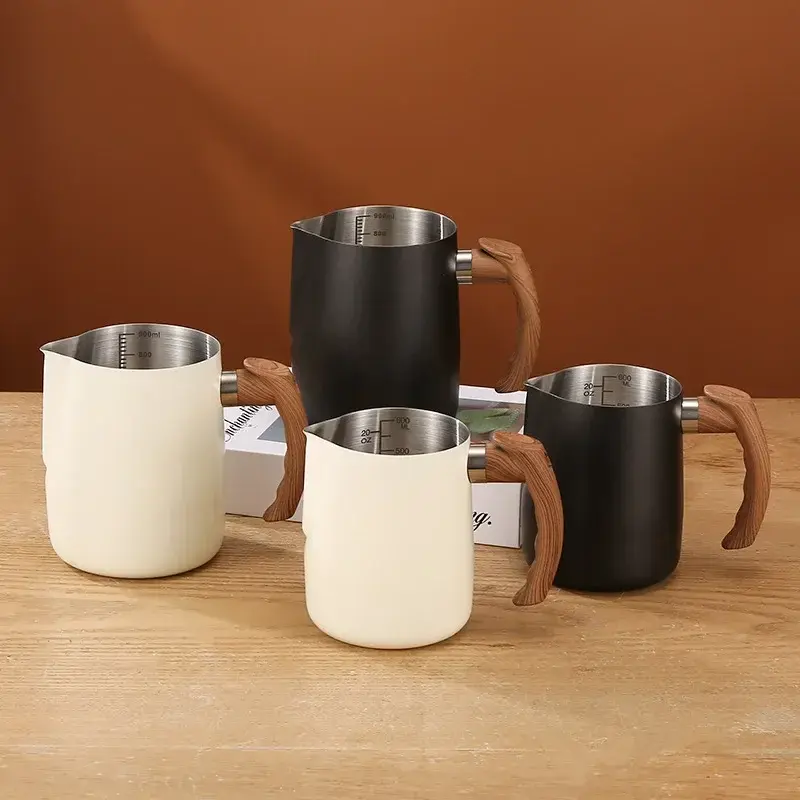 Leite de café jarro de espuma jarro de aço inoxidável 304 com escala latte processo de pintura a vapor café cozinha acessórios