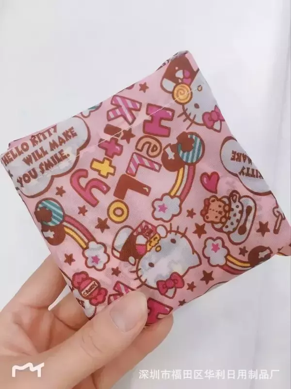 Tas belanja wanita kartun Sanrio Hello Kitty Cinnamoroll Pompom Purin tas penyimpanan lipat lucu ramah lingkungan poliester kecil