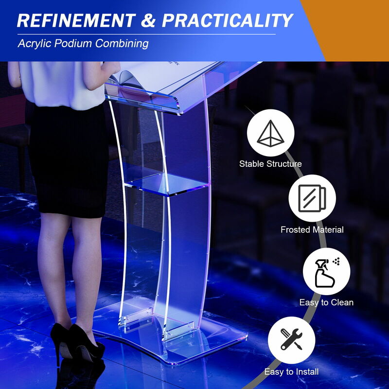 Support de podium en acrylique transparent, pupitre de présentation portable pour église, mariages, école, podium de réception
