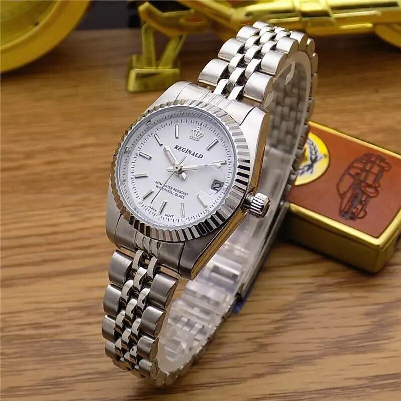 Hong Kong Luxury Brand REGINALD orologi donna uomo orologi argento orologio in acciaio inossidabile orologio da polso al quarzo impermeabile