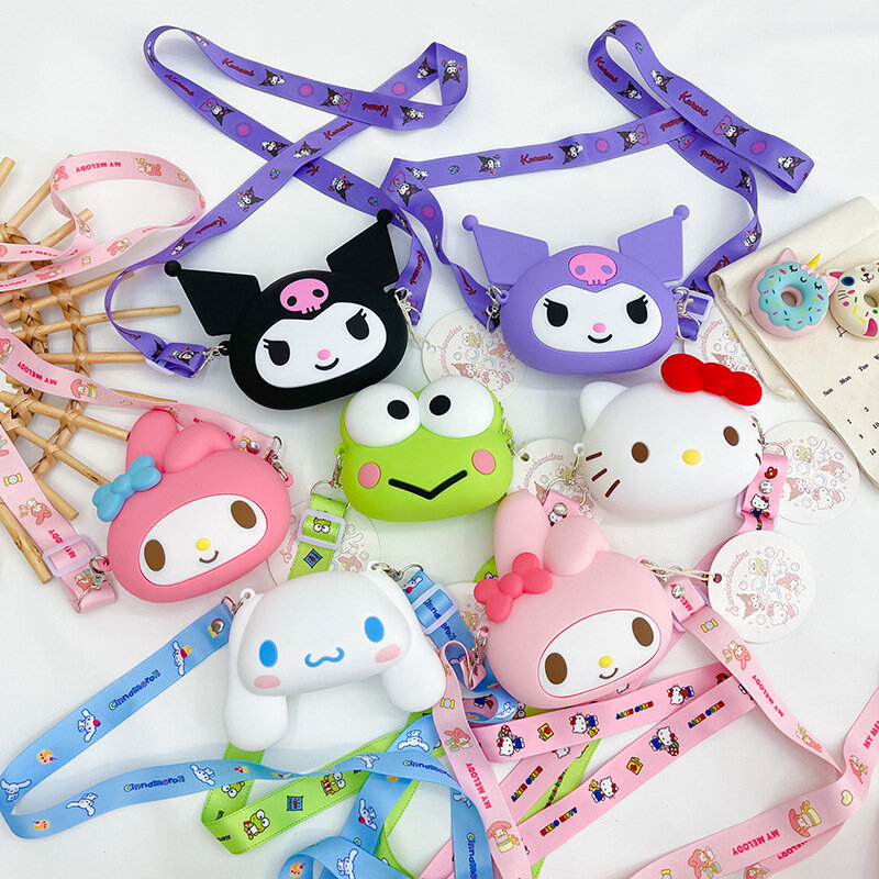 Monedero de silicona Kawaii Sanrio para niños, bolsa de mensajero de Hello Kitty, My Melody Kuromi Cinnamoroll, lindo juguete de dibujos animados, regalo de Navidad