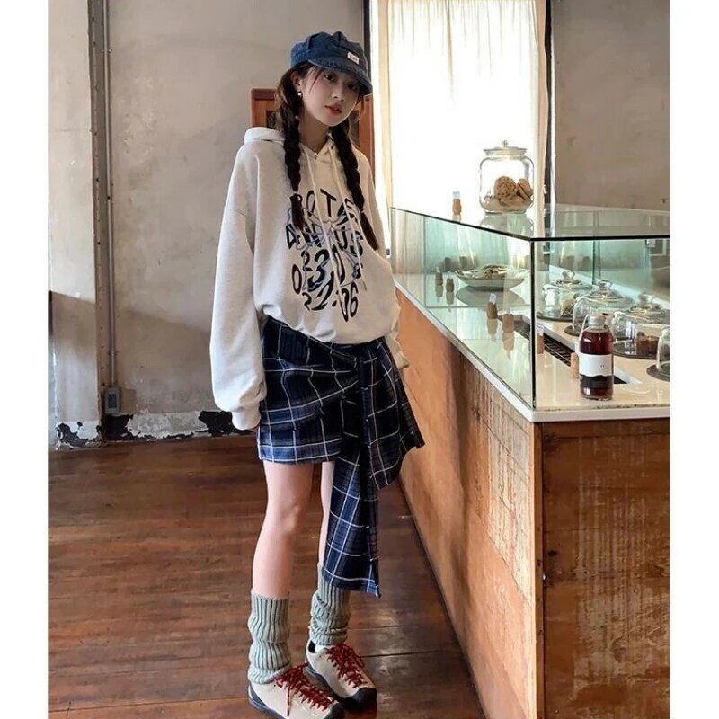 Deeptown-Mini jupe vintage à carreaux pour femmes, style preppy, jupes courtes Kawaii, streetwear décontracté, jupe trapèze irrégulière, mode coréenne