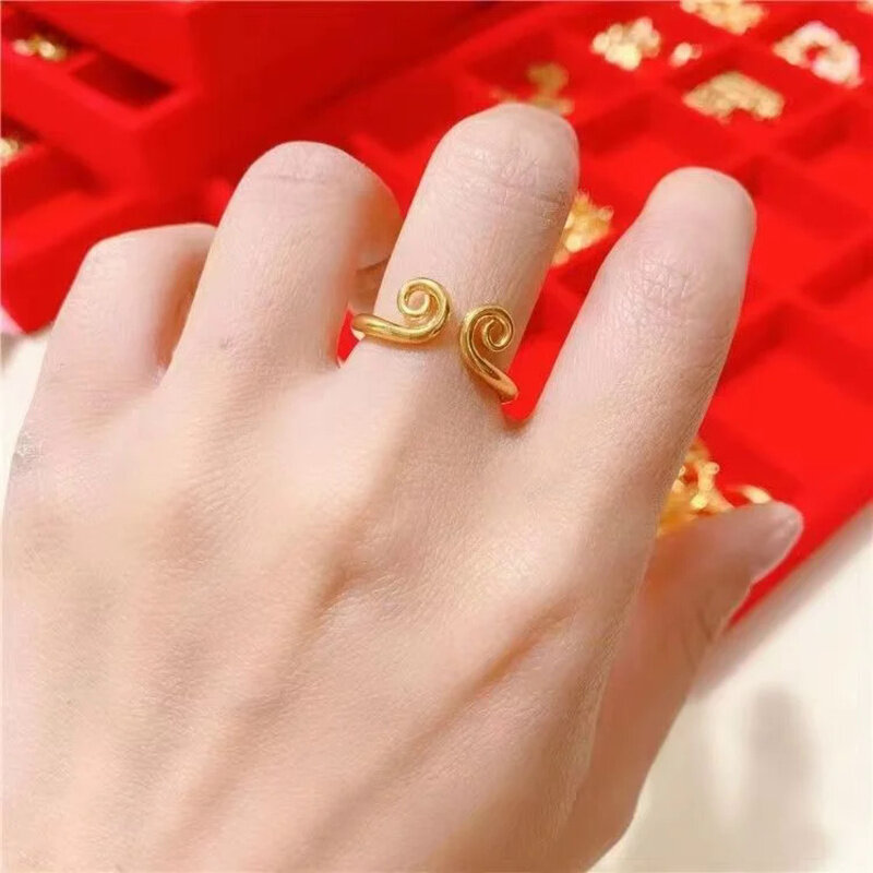 Plated Real 18k Yellow Gold 999 24k Women Will Never Fade Daily Ornaments Euro Coins Live Ring Lovers' Antique Love Never J