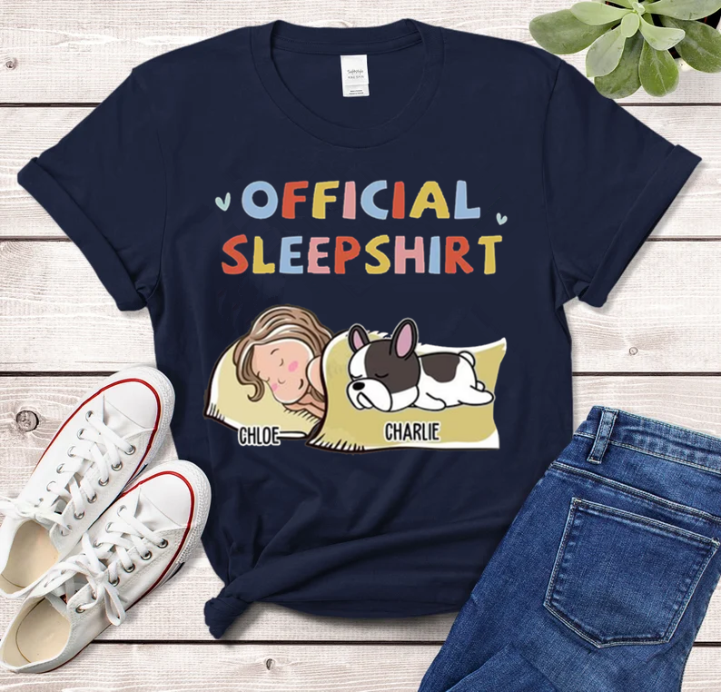 Unisex Sleepshirt do cão do sono, T-shirt personalizado, Top de manga curta, O Neck Tees, Moda Gótica, Streetwear, 100% Ccctton, 2 Pcs
