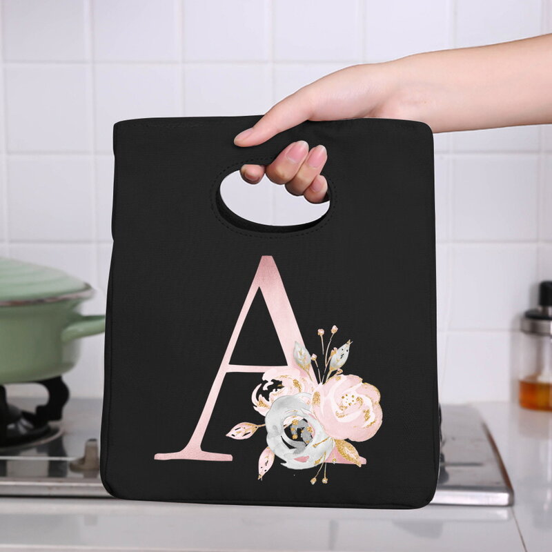 26 Initial Letter Print Functional Pattern Cooler Lunch Bag Portable Insulated Bento Box Tote Thermal Food Picnic Storage Pouch