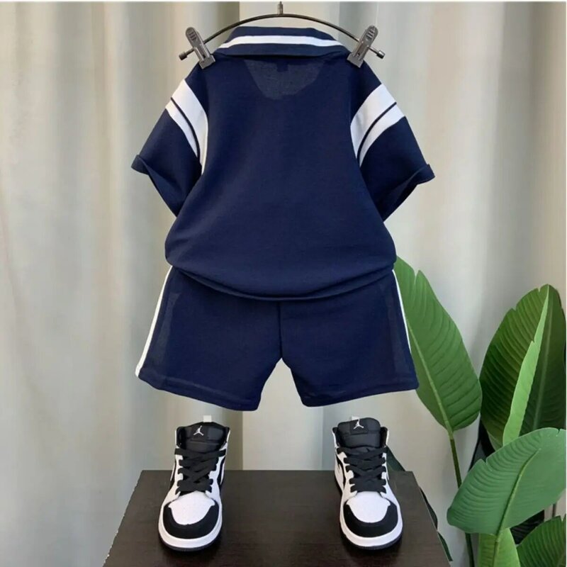 Ubranie dziecięce garnitur chłopięca letnia koszulka Polo zestaw szortów 2023 New Baby Boys krótki rękaw koszula spodnie zestaw dwuczęściowy