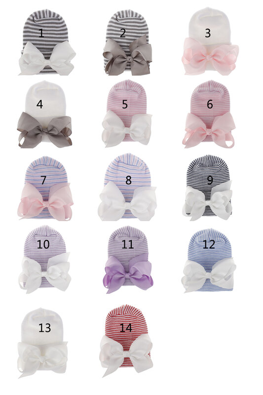 Newborn Baby Knit Hat with Large Ribbon Bow Infant Hospital Hat Baby Warm Beanie Bows for Headwear Knitted Headwrap Turban
