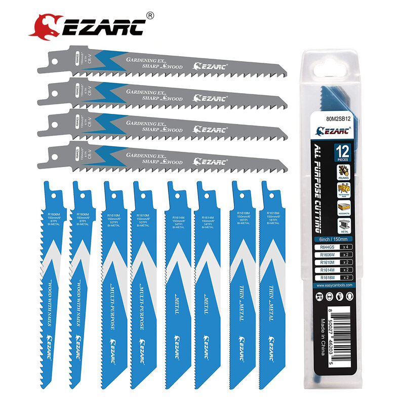 EZARC-Kits de lâminas de serra bimetálicas, sabre de demolição para corte de metais e madeira, 6 ", 150mm, 12 peças