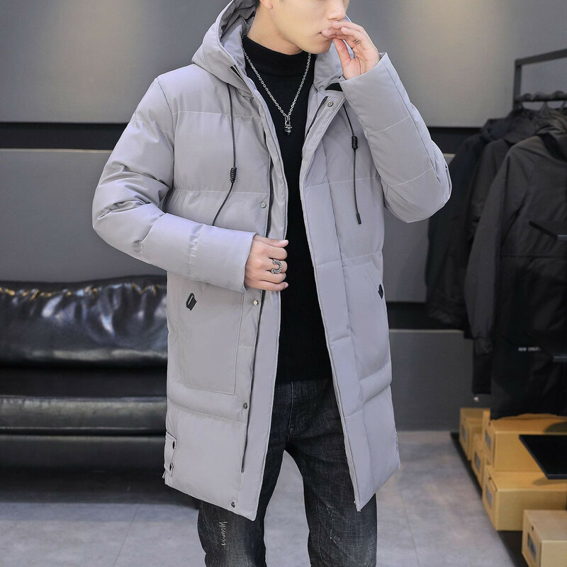 Мужская зимняя куртка, длинная Стильная парка с капюшоном, толстая хлопковая подкладка, Мужская модная повседневная куртка на молнии, цветное пальто, верхняя одежда, 2023