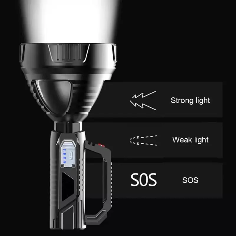 Linterna LED de alta potencia impermeable, linterna de pesca, recargable por USB, potente reflector, lámpara de Camping