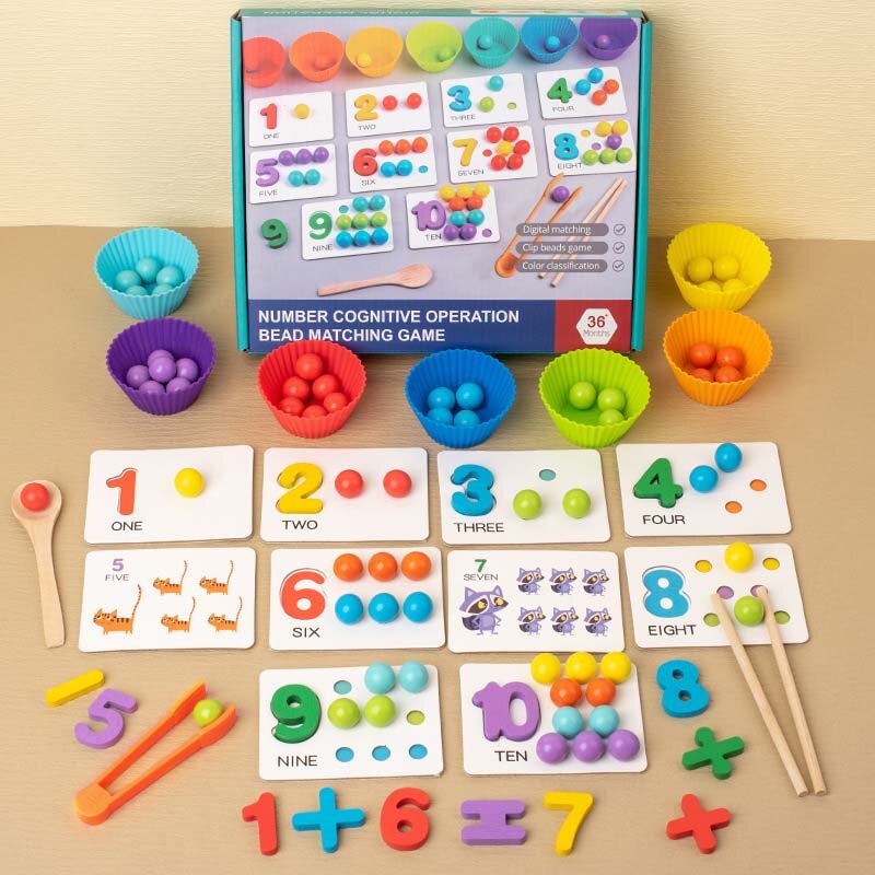 Montessori Toán Học Baby Digital Nhận Thức Pairing Puzzle Puzzle Pearl Trẻ Em Fine Action Đồ Chơi