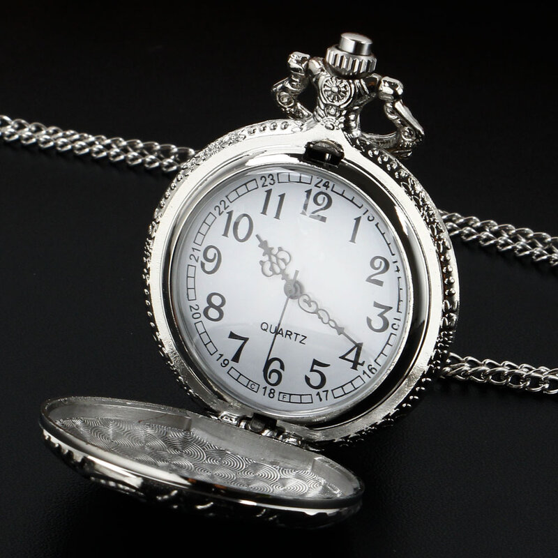 นาฬิกาพกดีไซน์รถไฟไอน้ำโบราณพร้อมสร้อยคอโซ่นาฬิกาควอตซ์จี้นาฬิกาสายโซ่แบบวินเทจ