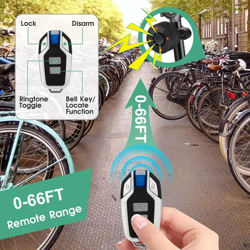 무선 자전거 진동 미등 알람, USB 충전 오토바이 자전거 알람 리모컨, 도난 방지 감지기 경보 시스템