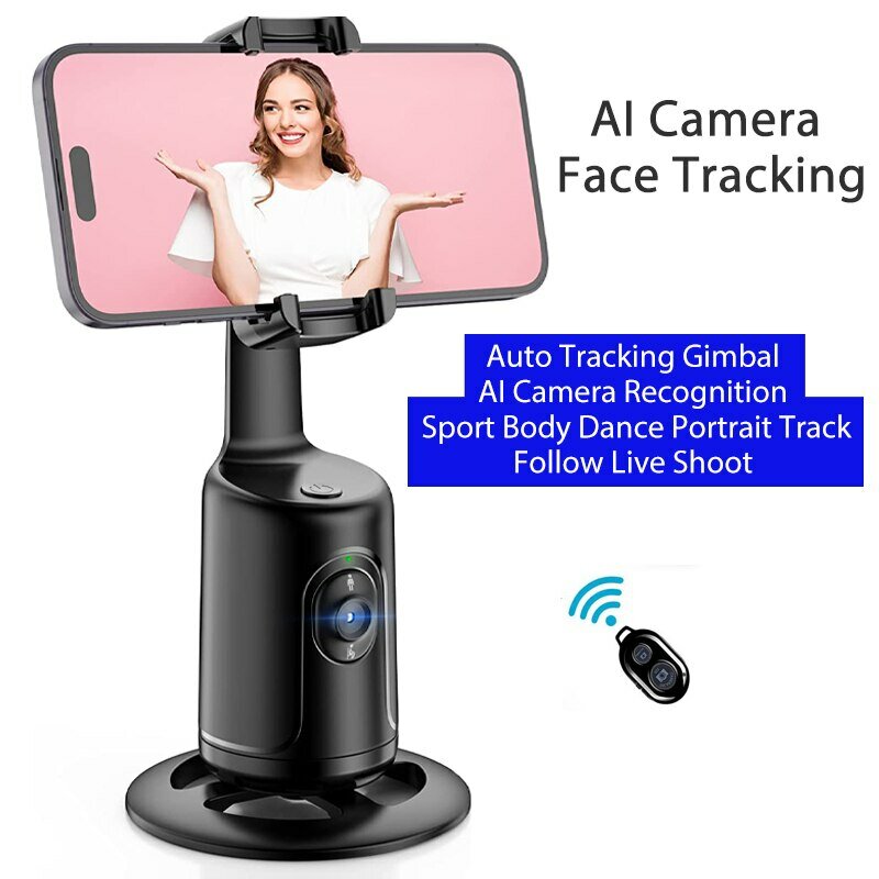 Auto Tracking Tiro Gimbal, AI Camera Recognition, Body Face Track, Rotação 360, Seguir Inteligente, Live Shoot, Phone Stand, P01