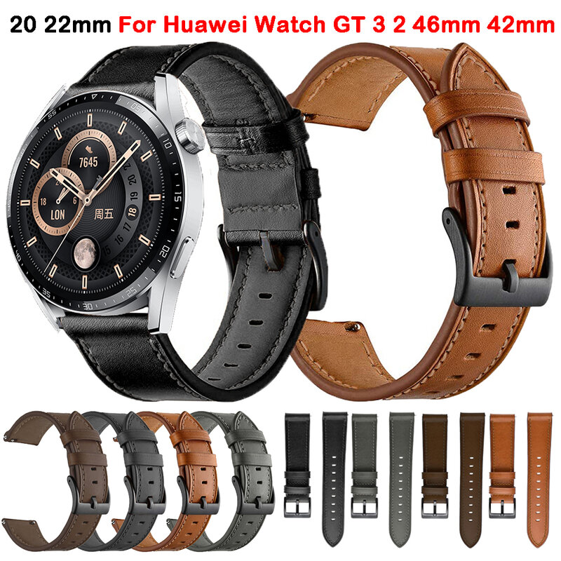 Bracelet en cuir pour montre intelligente Huawei, Honor Magic, bracelet, bracelet, 20mm, 22mm, 46mm, 42mm, GT3, GT2 Pro