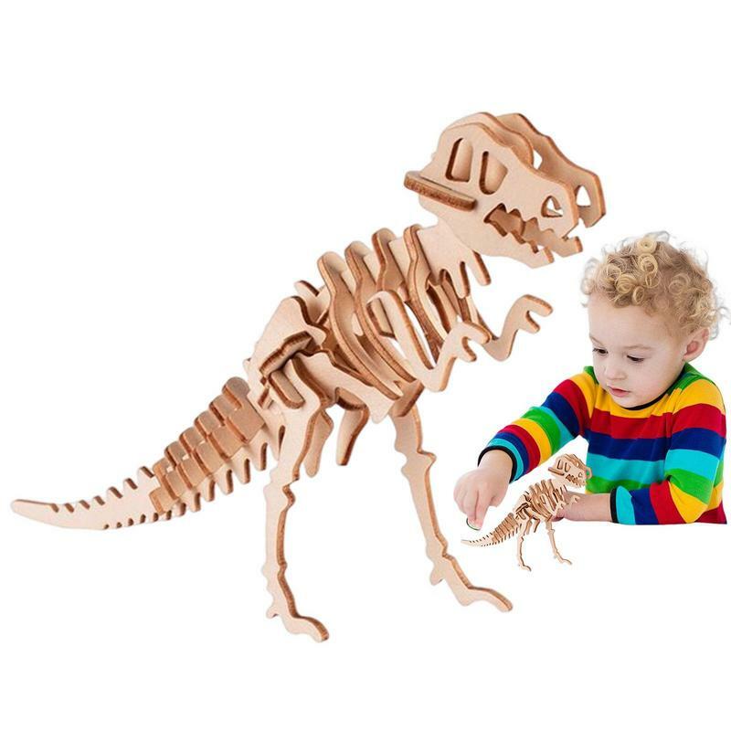 3D Wooden Puzzles Wooden 3D Dinosaur Animal Puzzles Brain Teaser Puzzles Educational STEM Toy Adults And Kids To Build Safe Easy