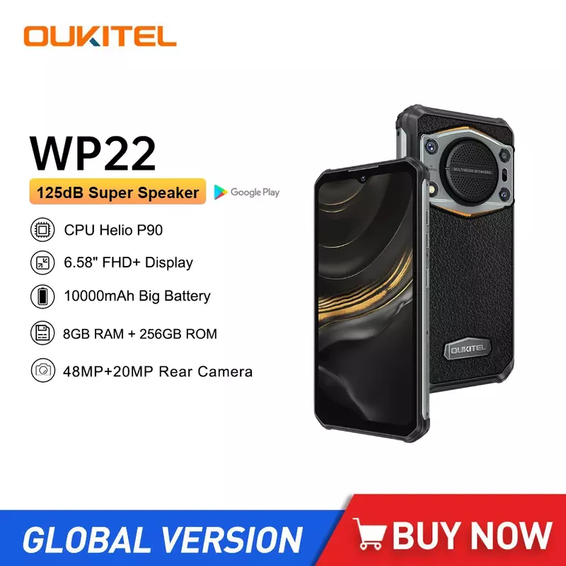 Oukitel-Smartphone robuste WP22, téléphone portable 4G, écran FHD 6.58 pouces, Octa Core, 8 Go + 256 Go, Android 13, appareil photo 48MP, batterie 10000mAh