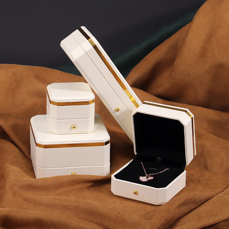 High-End Octagonal Pu Leather Ring Box Jewelry Packaging Box Bracelet Box Necklace Pendant Earring Box Jewelry Storage Case