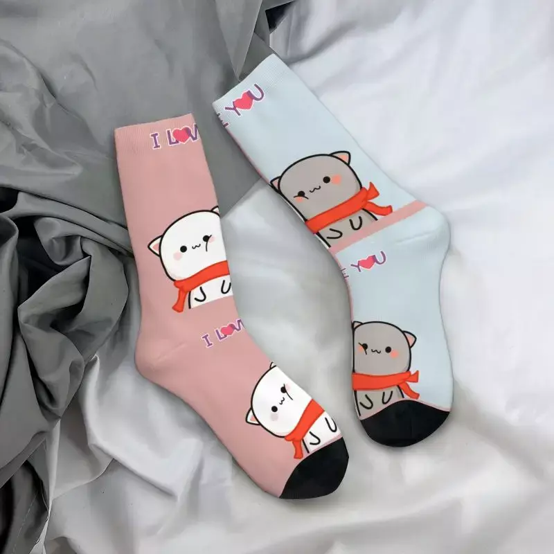 Funny Valentine Day Mochi Cat Peach And Goma Socks Men Women Warm 3D Print Basketball Sports Socks