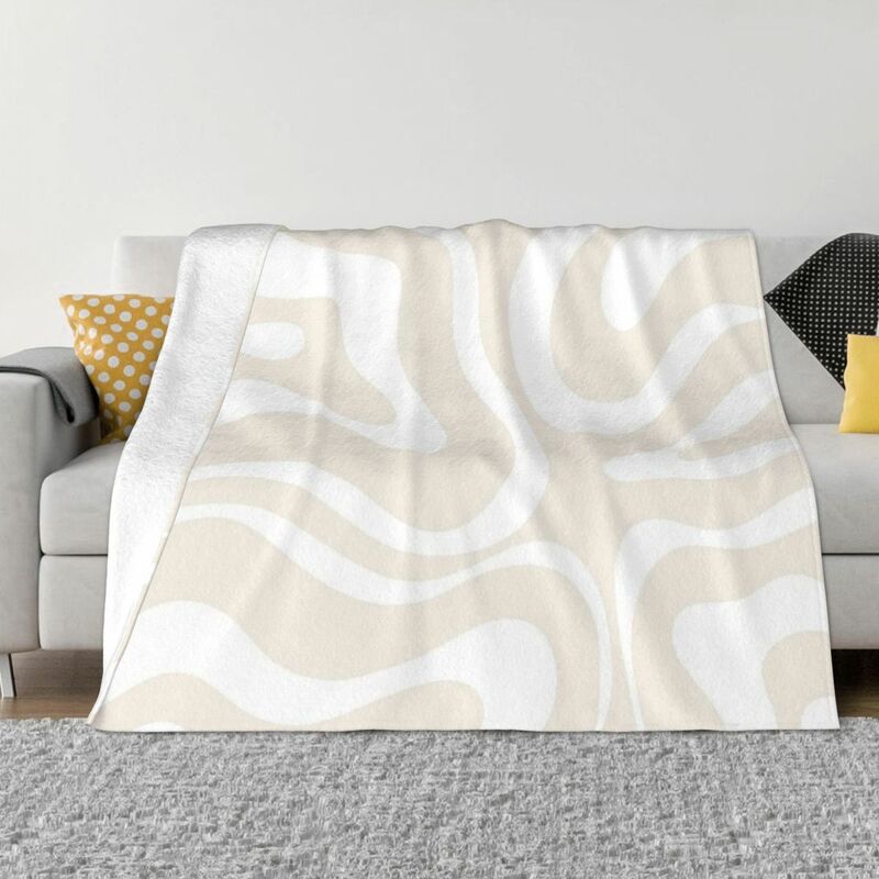 Cobertor abstrato moderno do jogo do teste padrão, sofá-cama, redemoinho líquido, cru claro, bege e branco, elegante