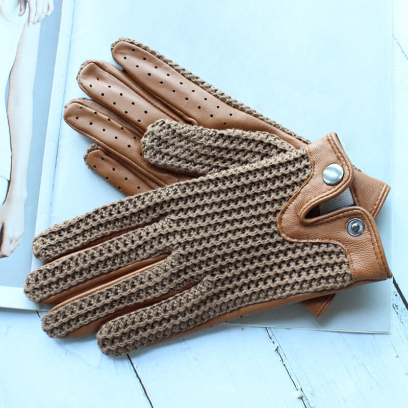 Motorcycle Riding Touch Screen Sheepskin Leather Gloves Women's Thin Unlined Knitted Spring and Autumn Ladies Driving Gloves