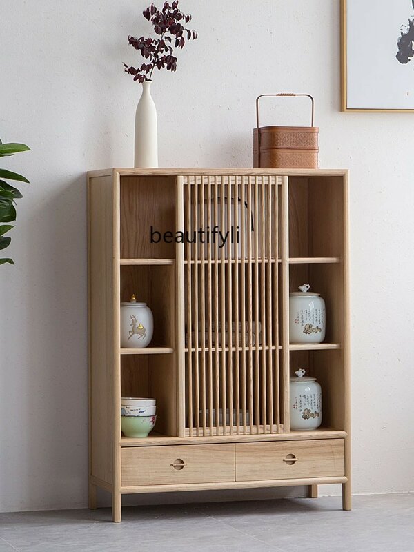 New Chinese Style Sideboard Cabinet Black Walnut Solid Wood Side Cabinet Storage Cabinet Locker Tea Cabinet