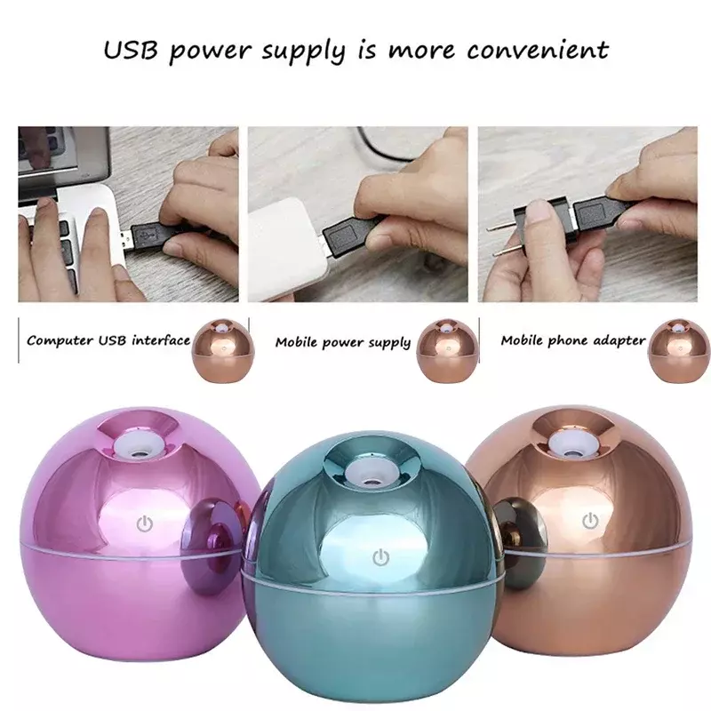 Diffuser Aroma minyak esensial elektrik USB, pelembap udara Mini Pembuat kabut dingin 7 warna lampu Led