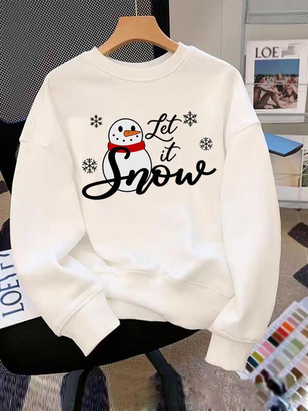 Snowman Cute Sweet Cartoon New Year Fleece Pullovers Fashion Clothing Holiday Christmas O-neck Female Women Graphic Sweatshirts