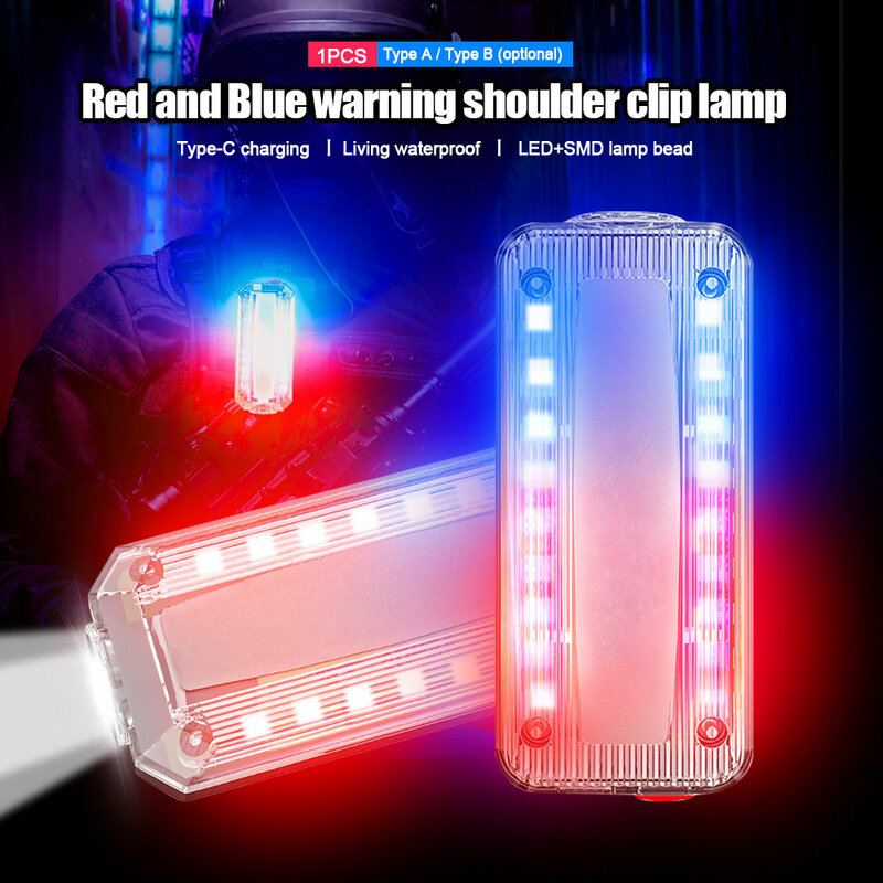 Mini luz nocturna de advertencia roja/azul de carga USB, luz estroboscópica de seguridad nocturna para correr, caminar, luz de emergencia, lámpara de policía de hombro