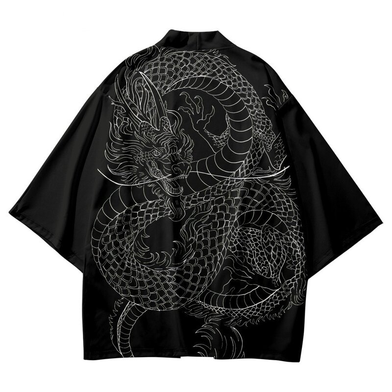 Nieuwe Aankomst Japanse Stijl Drakenprint Traditionele Kimono Mannen Yukata Vest Shirts Cosplay Haori Oversized Streetwear Tops