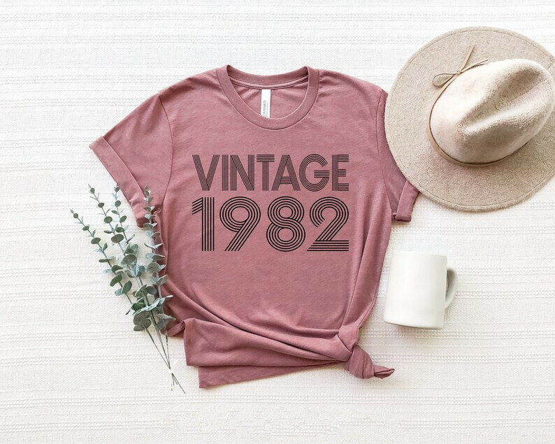 Vintage 1982 regalo de cumpleaños para mujeres, mejor amiga, camisetas de manga corta, cuello redondo, moda, ropa de calle, envío directo